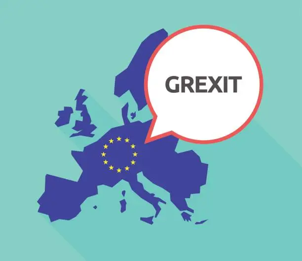 Vector illustration of Long shadow EU map with  the text GREXIT