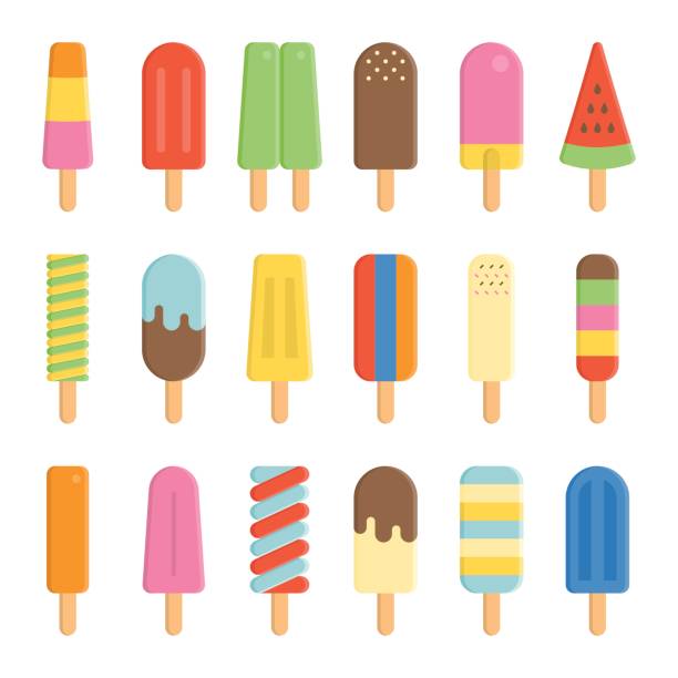 colorful ice cream colorful ice cream of Popsicle stick icon, flat design flavored ice stock illustrations