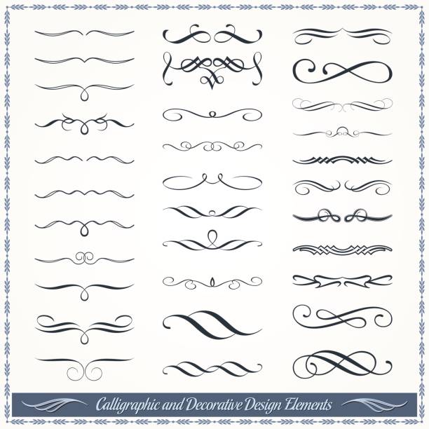 ilustraciones, imágenes clip art, dibujos animados e iconos de stock de colección de patrones de diseño decorativo y caligráfico - scroll shape vector decoration swirl