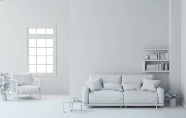 istock white  interior design background 3D rendering living room. 809681970