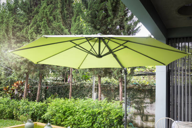 istock Flaxen garden umbrella in summer 809683062