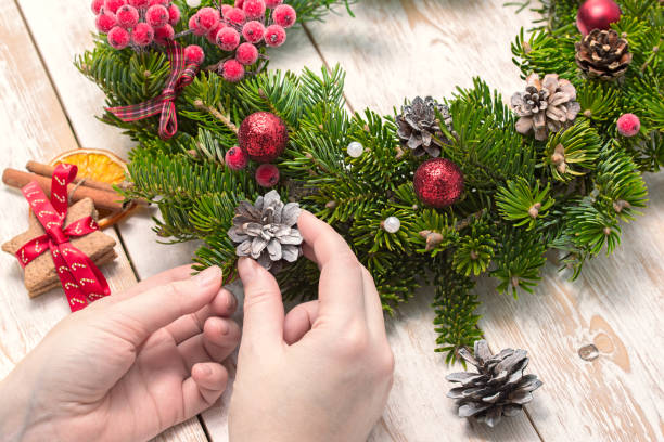 istock Christmas decorations on wooden background 809709924
