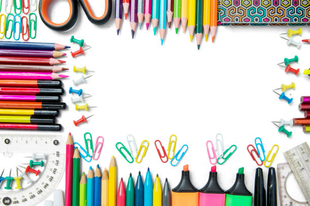 istock Frame made of school supplies on white background 809720742