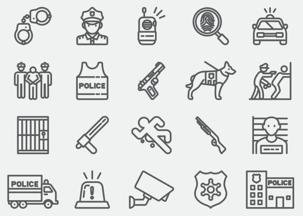 Police Line Icons vector art illustration