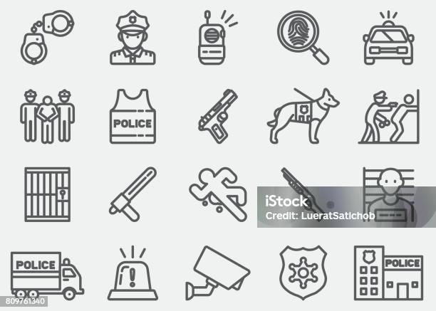 Police Line Icons Stock Illustration - Download Image Now - Icon Symbol, Police Force, Prison