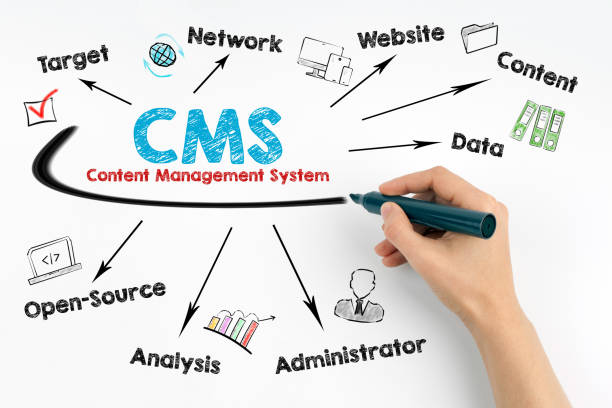 istock CMS Content Management Concept. Human hand with a black marker on a white background 809784980