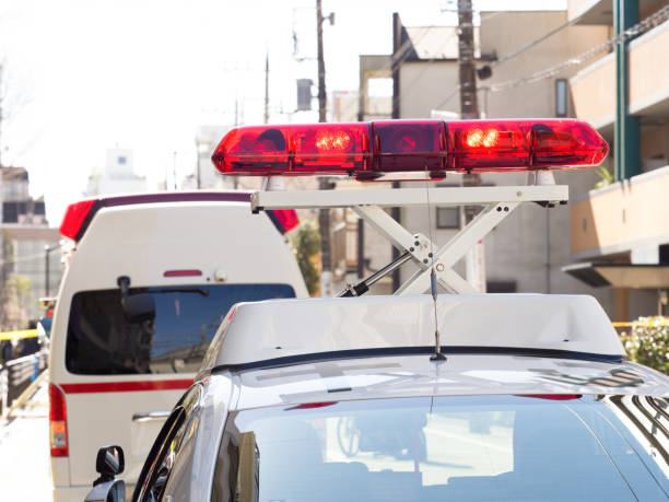 istock Police car waiting at the fire site 809811692
