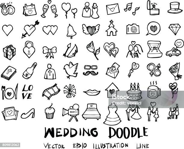 Wedding Doodles Sketch Vector Icon Ink Eps10 Stock Illustration - Download Image Now - Wedding, Icon Symbol, Bell