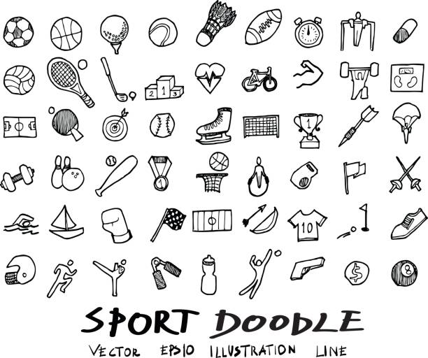 illustrazioni stock, clip art, cartoni animati e icone di tendenza di doodle line sports illustrazione vettoriale eps10 - winter sport computer icon sport winter