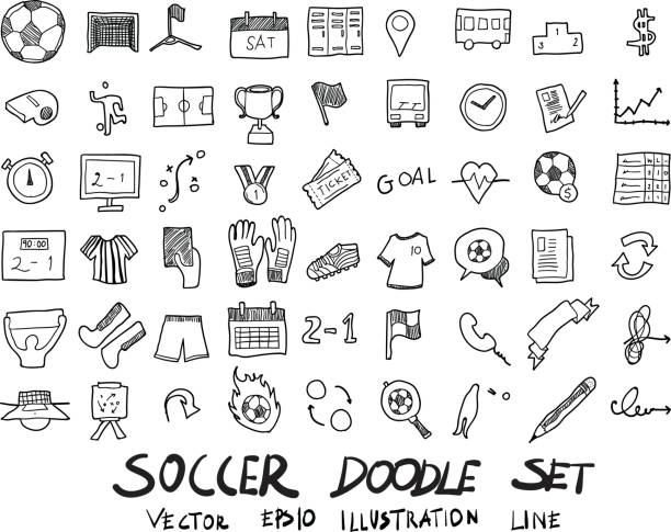 illustrazioni stock, clip art, cartoni animati e icone di tendenza di calcio doodle schizzo inchiostro vettoriale eps10 - avvenimento sportivo