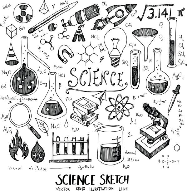 Science Doodle Sketch line icon vector set eps10 Science Doodle Sketch line icon vector set laboratory drawings stock illustrations
