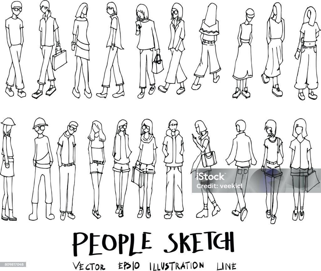 Tập Hợp Doodle Mọi Người Vẽ Tay Phác Thảo Dòng Vector Minh Họa ...