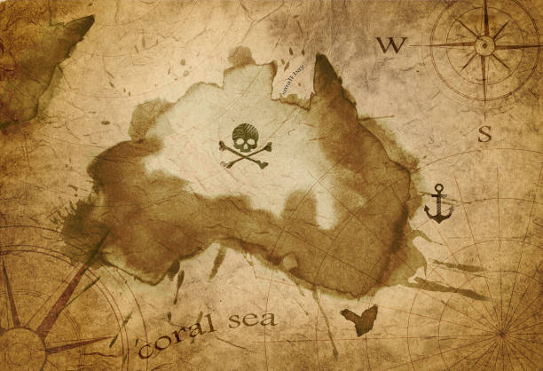 weathered paper island map vector art illustration