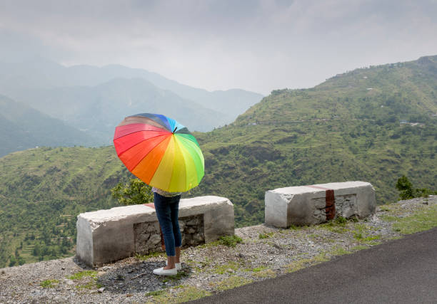 istock a girl with colorful umbrella 809842366