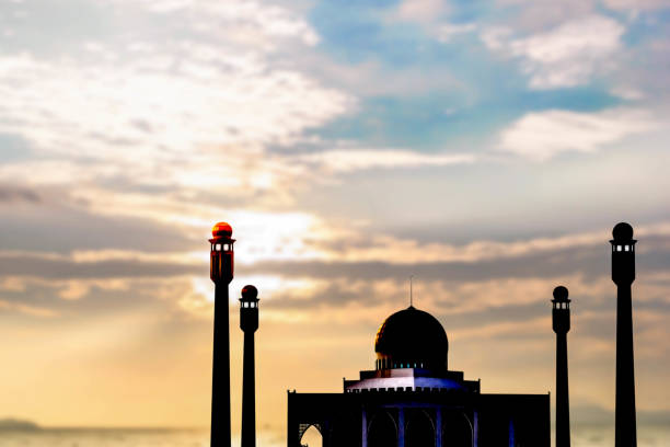 istock silhouette of mosque or masjid on beautiful sky background 809853320