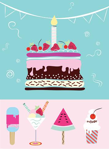 Cake Cupcakes Ice Cream Collection Of Cute Funny Birthday Item Wedding  Anniversary Birthday Valentins Day Party Invitations Stock Illustration -  Download Image Now - iStock