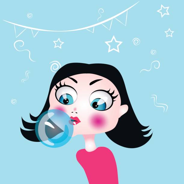 маленькая девочка дует день рождения торт свечи. иллюстрация вектора - chewing gum bubble blowing little girls stock illustrations