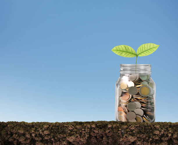 istock Silver coins in  piggy bank Glass 809869270