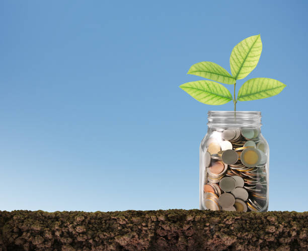 istock Silver coins in  piggy bank Glass 809869310