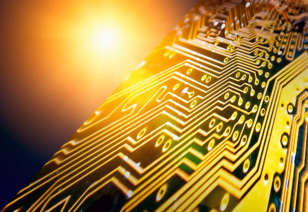 istock Printed circuit board in close up, brightly lit 809872492