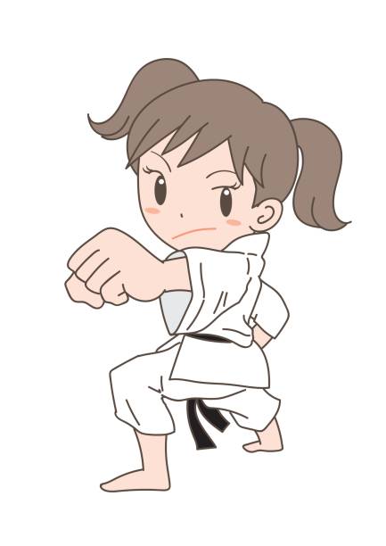 karate-image・girl 2 - fist women punching asian ethnicity stock-grafiken, -clipart, -cartoons und -symbole