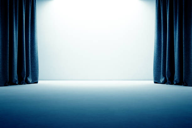 stage with curtain, empty concrete floor and white wall background - set goals imagens e fotografias de stock