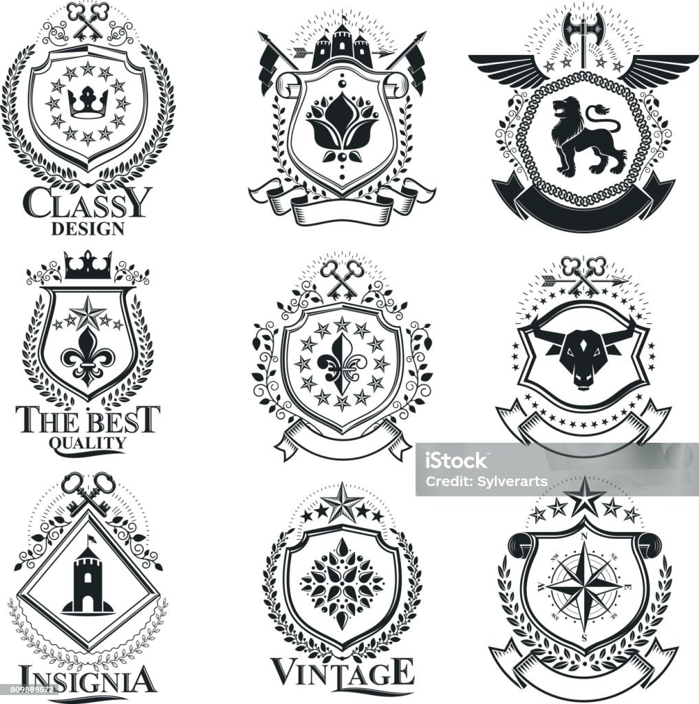 Beautiful Emblems Vintage Decorative Emblems Compositions Heraldic Vectors Classy High ...