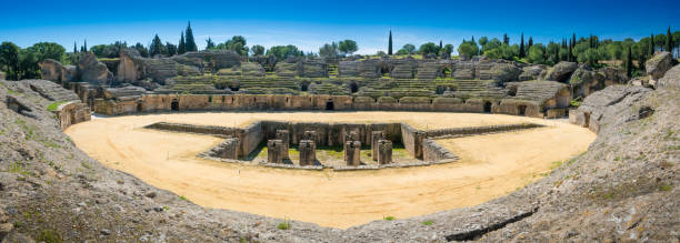 Italica Roman Ruins, Spain Italica, Roman City ruins and amphitheater at Santiponce in Spain italica spain stock pictures, royalty-free photos & images