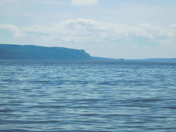 View of the mountains across the Volga River. Volga expanses.