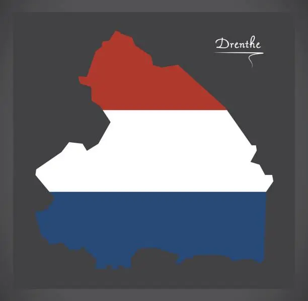 Vector illustration of Drenthe Netherlands map with Dutch national flag illustration