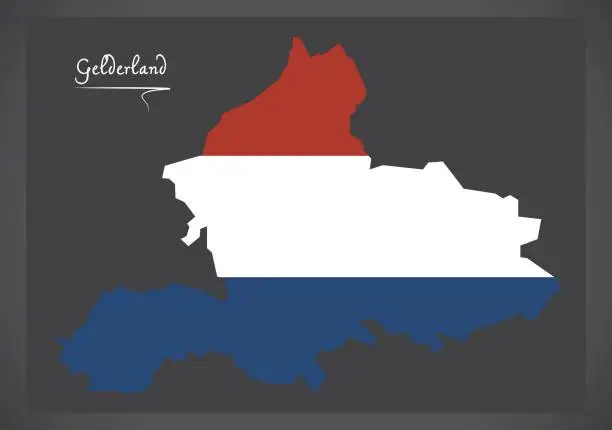 Vector illustration of Gelderland Netherlands map with Dutch national flag illustration