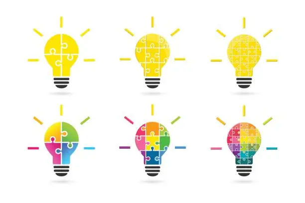 Vector illustration of Light bulb set made of puzzle