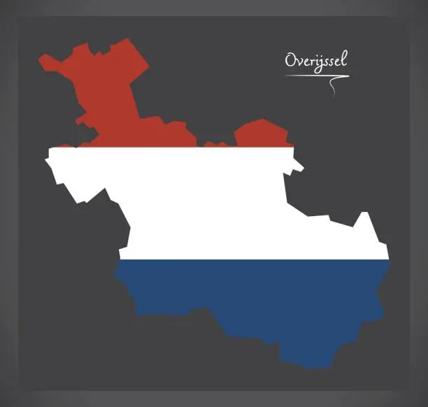 Vector illustration of Overijssel Netherlands map with Dutch national flag illustration