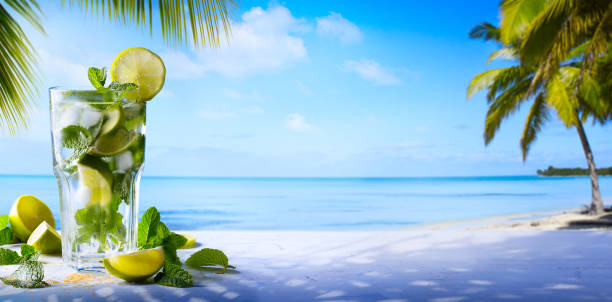 istock tropic summer vacation; Exotic drinks on blur tropical beach background 809925098