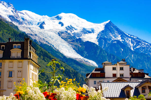 vistas de los alpes. chamonix-mont-blanc. - chamonix fotografías e imágenes de stock