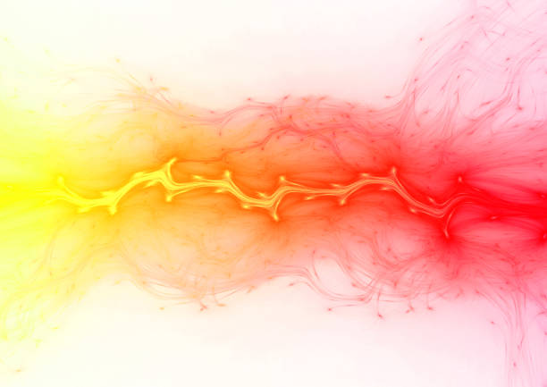 Red and yellow flow of energy, lightning or plasma power on white
