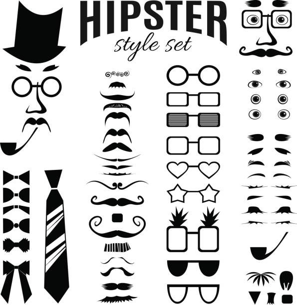 ilustraciones, imágenes clip art, dibujos animados e iconos de stock de set de iconos y elementos del vector hipster estilo infografía - men old human eye beard