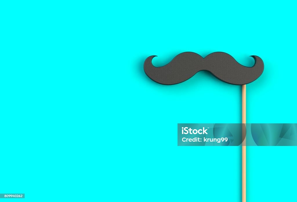 Fake black mustache on blue background, 3D rendering Mustache Stock Photo