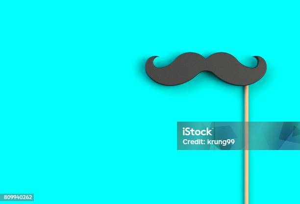 Fake Black Mustache On Blue Background 3d Rendering Stock Photo - Download Image Now