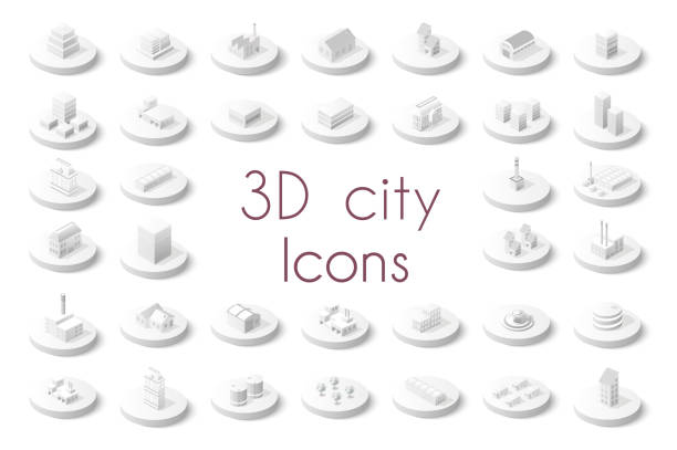 набор изометрического города - 3d scene stock illustrations