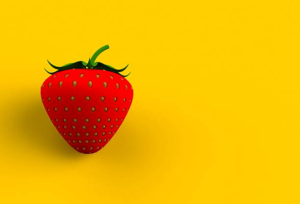 istock Red strawberry on yellow background, 3D rendering 809944168
