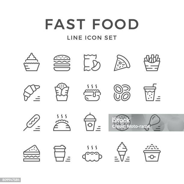 Ilustración de Línea Set De Iconos De Comida Rápida y más Vectores Libres de Derechos de Ícono - Ícono, Restaurante de comida rápida, Comida rápida