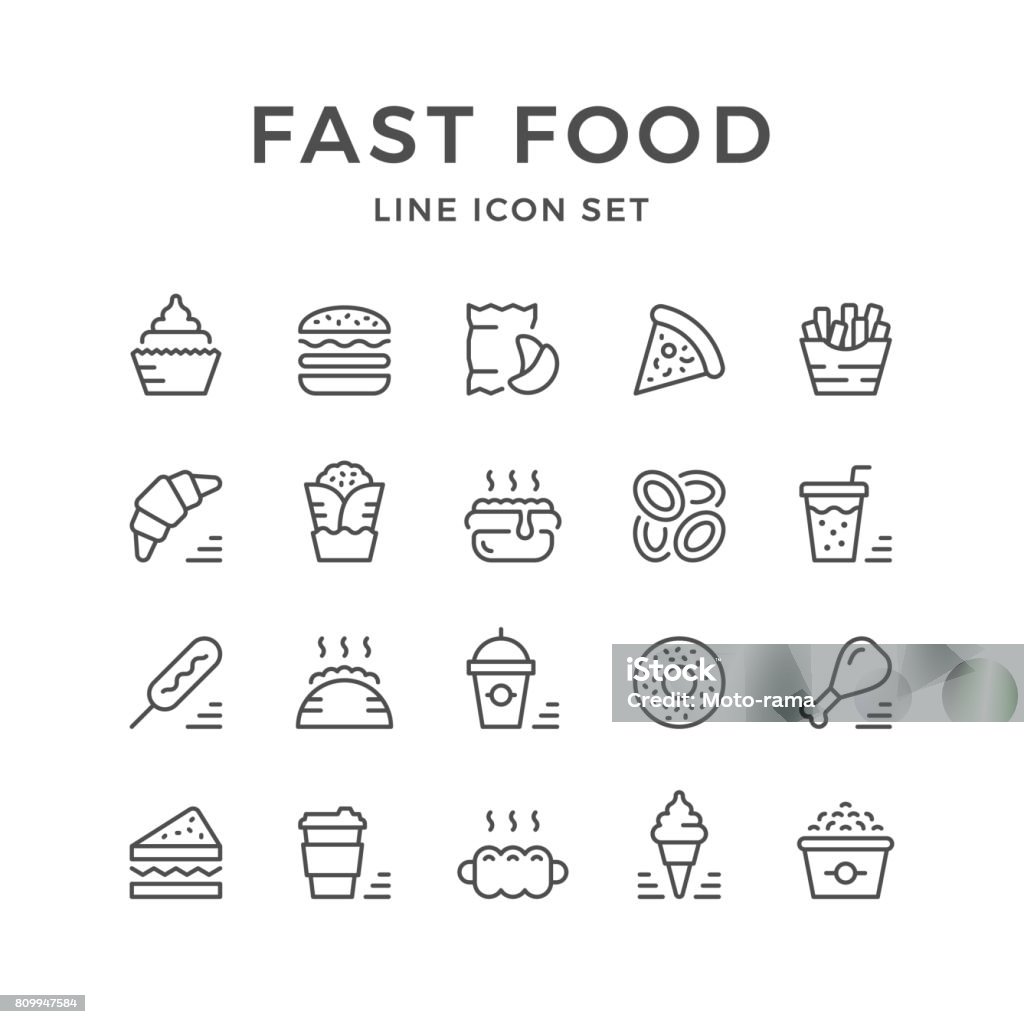 Set line icons of fast food Set line icons of fast food isolated on white. Vector illustration Icon Symbol stock vector