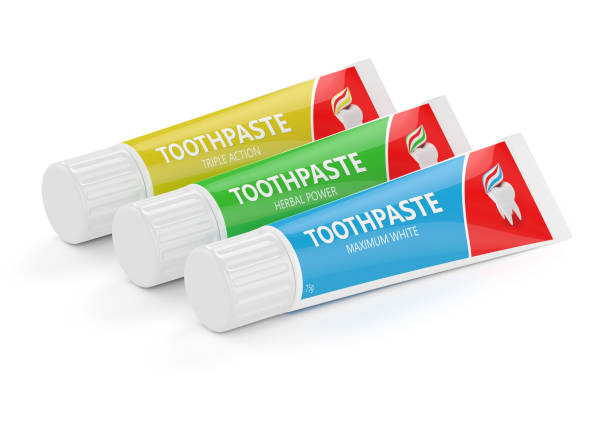 3d render of three toothpastes over white - 2127 imagens e fotografias de stock