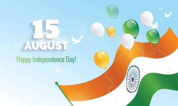 Vector illustration of 15 August. Indian Independence Day greeting card.