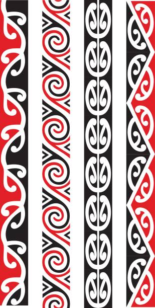 ilustrações de stock, clip art, desenhos animados e ícones de kowhaiwhai pattern - koru tattoo indigenous culture pattern