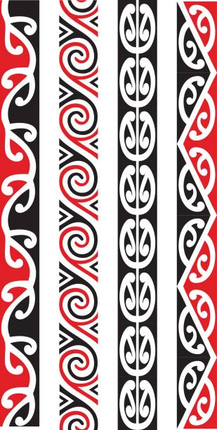 Kowhaiwhai Pattern Kowhaiwhai seamless pattern design. koru stock illustrations