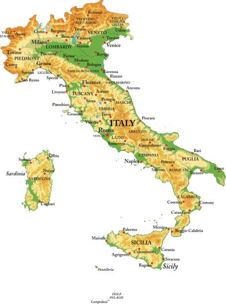 illustrations, cliparts, dessins animés et icônes de carte physique de l’italie - italy map sicily cartography