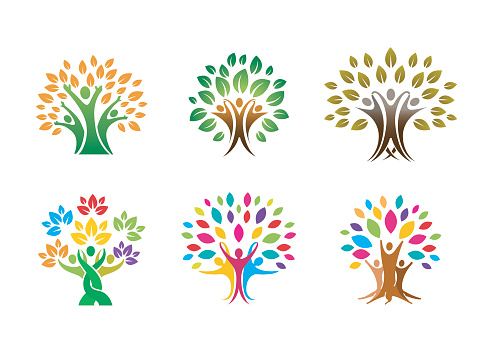 Colorful People Tree Symbolic and Creative Design Illustration