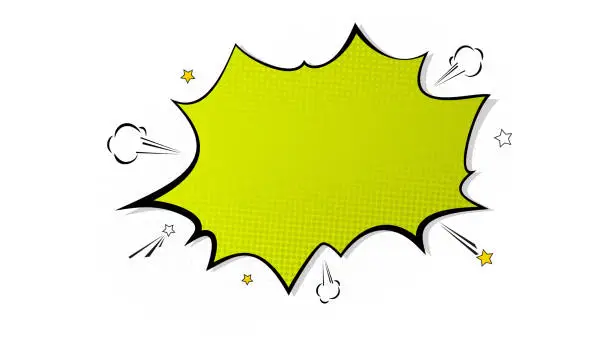 Vector illustration of Pop art splash background, explosion in comics book style, blank layout template with halftone dots, cloud and beams isolated dots pattern on white backdrop. Vector template for ad, covers, posters